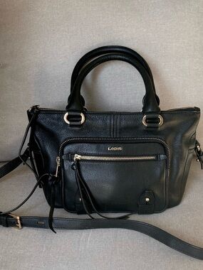 Lodis Black Pebbled Leather Satchel Crossbody Bag Gold Hardware Convertible Tote
